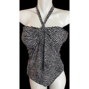 Island Waves Halter 2-Piece Swimsuit Women's Size 16 Black White Geometric NWT